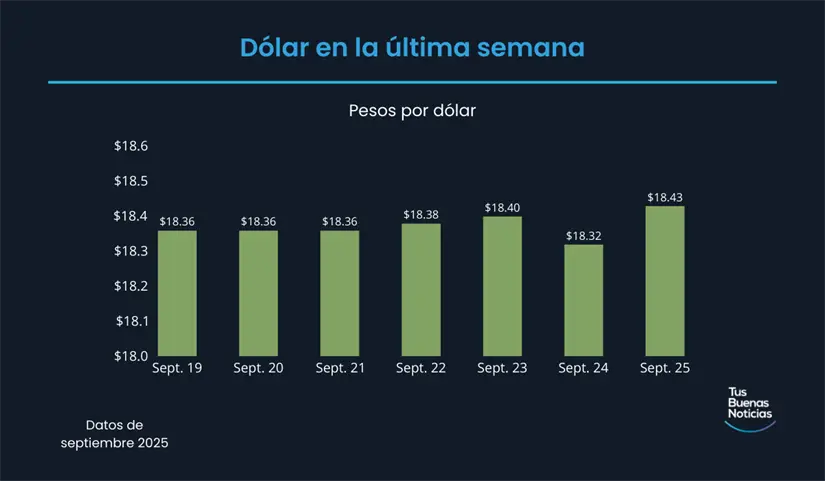 Precio del dólar en la última semana de acuerdo al DOF. Foto: TBN