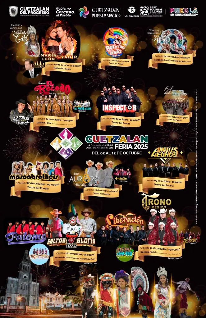 Conoce la cartelera oficial de la Feria del Café y el huipil en Cuatzalan. Foto: Cortesía.