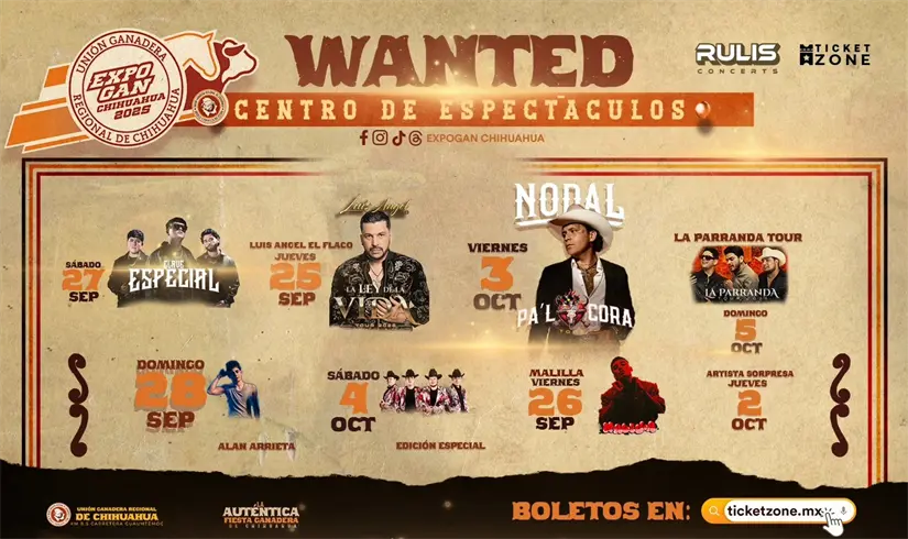 Cartelera de artistas de la ExpoGan en Chihuahua. Foto: Cortesía