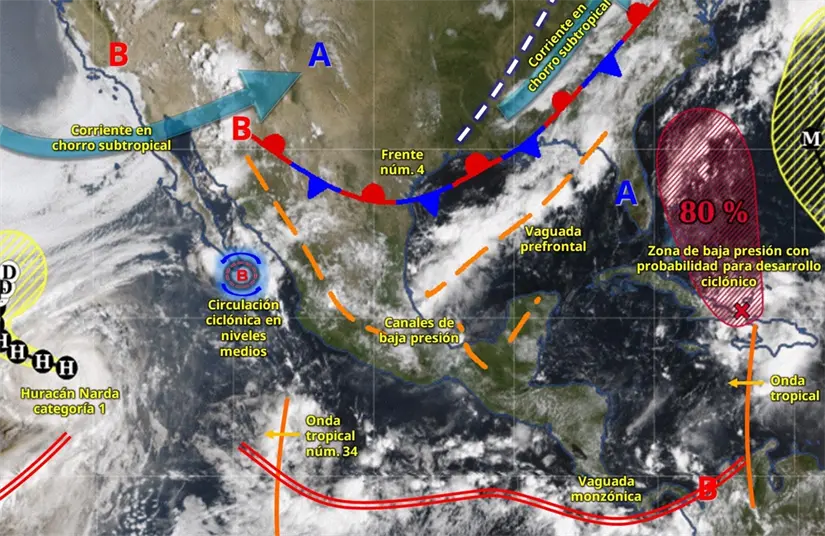 Varios eventos propiciarán lluvias en gran parte de México este fin de semana. Imagen: Conagua