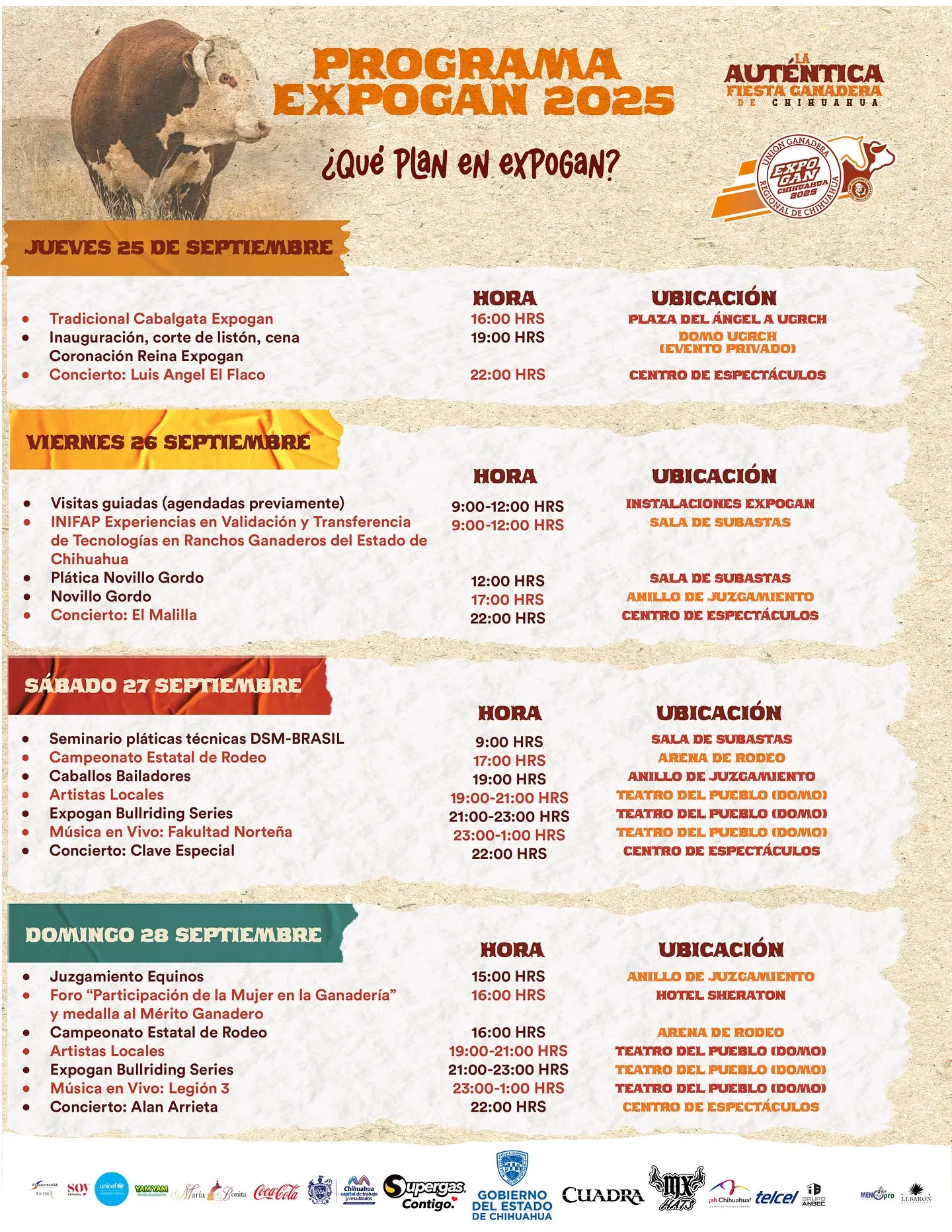 Programa de actividades de la ExpoGan 2025 en Chihuahua. Foto: Cortesía