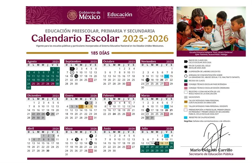 Calendario escolar SEP 2025-2026. Foto: Cortesía. 