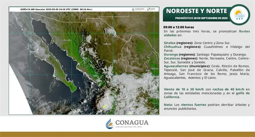 Se pronostican lluvias fuertes en Aguascalientes y otros estados de la región. Imagen: Conagua