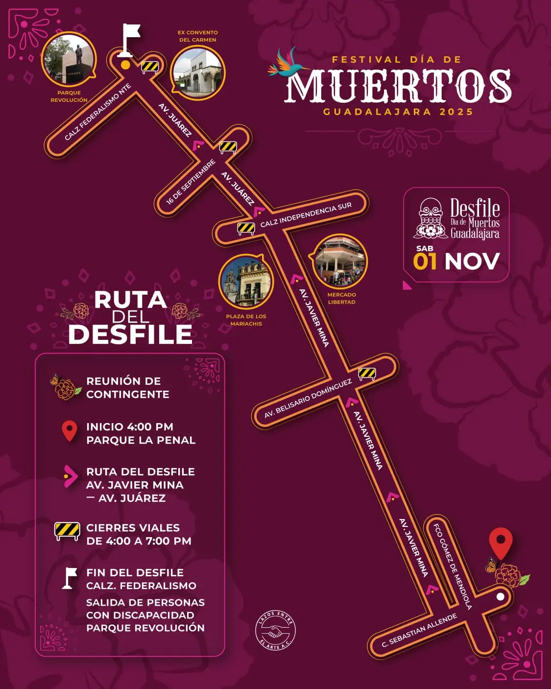 Ruta del Desfile del Día de Muertos en Guadalajara.