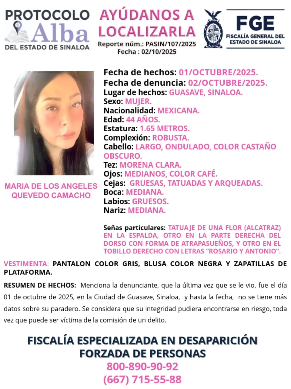  María de los Ángeles Quevedo desaparecida en Guasave
