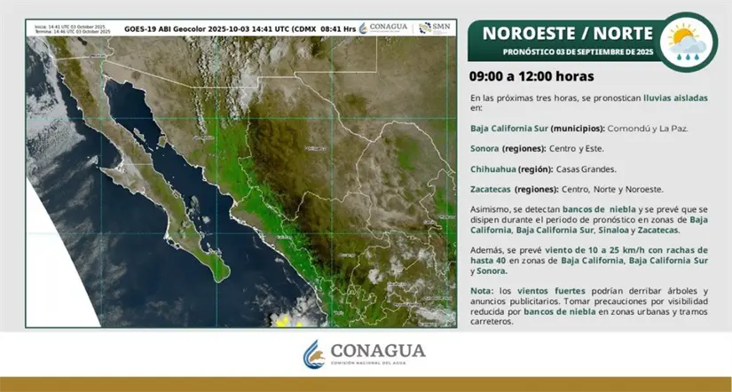 Condiciones de lluvias en algunas zonas del noroeste del país. Imagen: Conagua