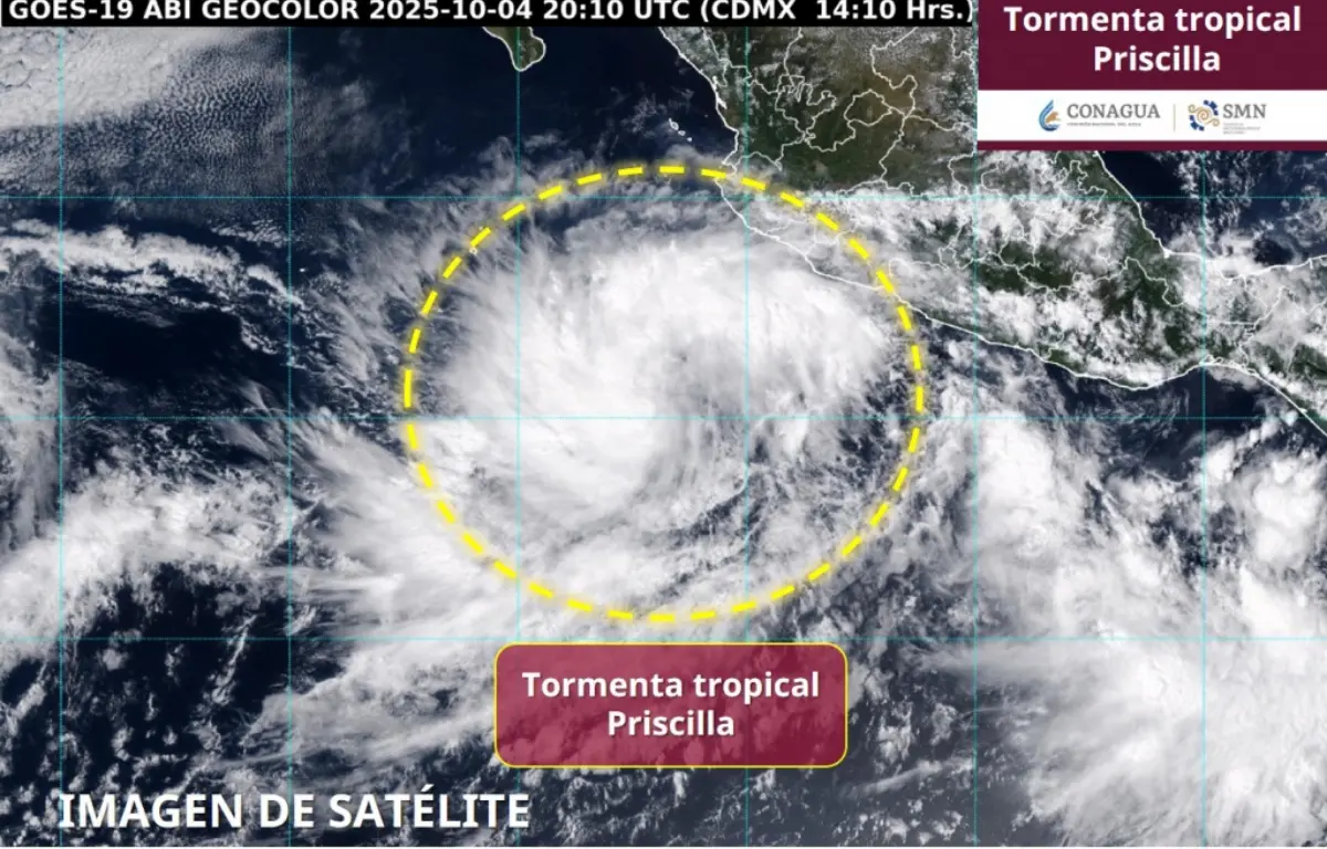 La tormenta tropical Priscilla se encuentra en las costas mexicanas. Imagen: Conagua