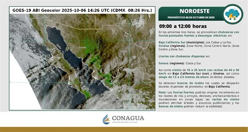 Condiciones de lluvias en el noroeste del país. Imagen: Conagua