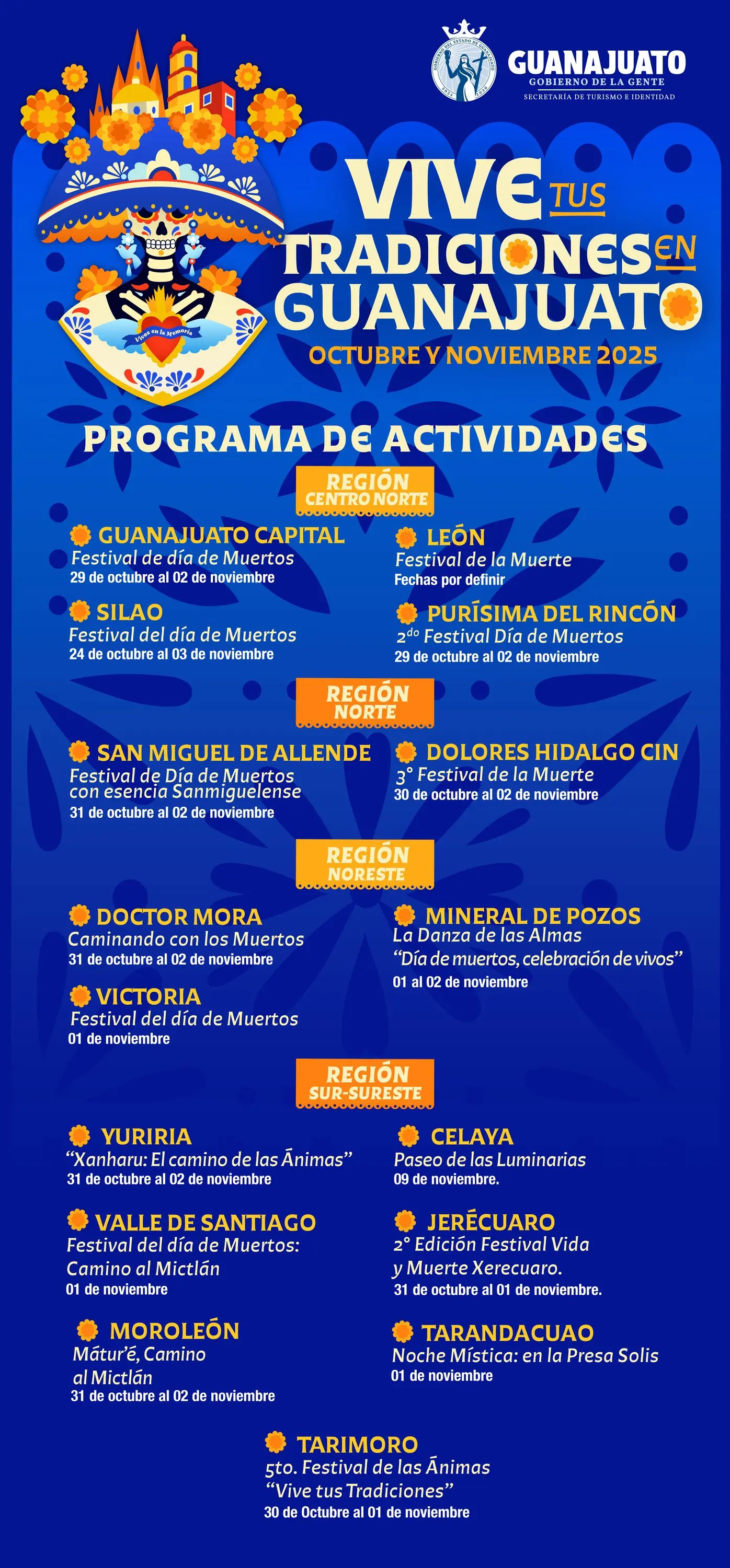 Calendario del Festival del Día de los Muertos en Guanajuato 2025. Foto: Cortesía