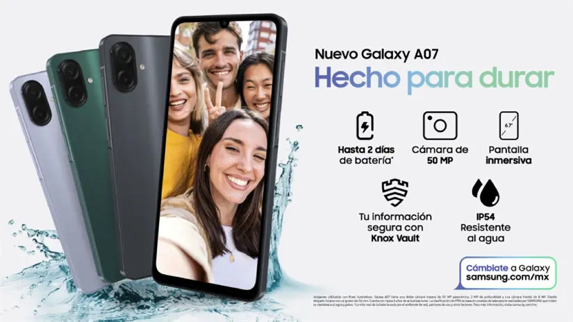 Samsung Galaxy A07 con batería de 5000 mAh.  Foto: Cortesía