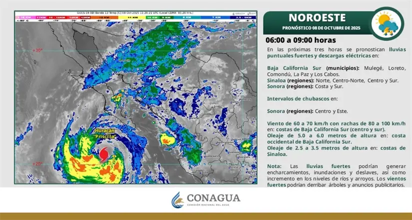 Las condiciones meteorológicas en la zona del noroeste del país. Imagen: Conagua