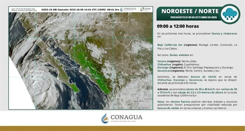 Baja California y el noroeste del país esperan lluvias en las próximas horas. Imagen: Conagua