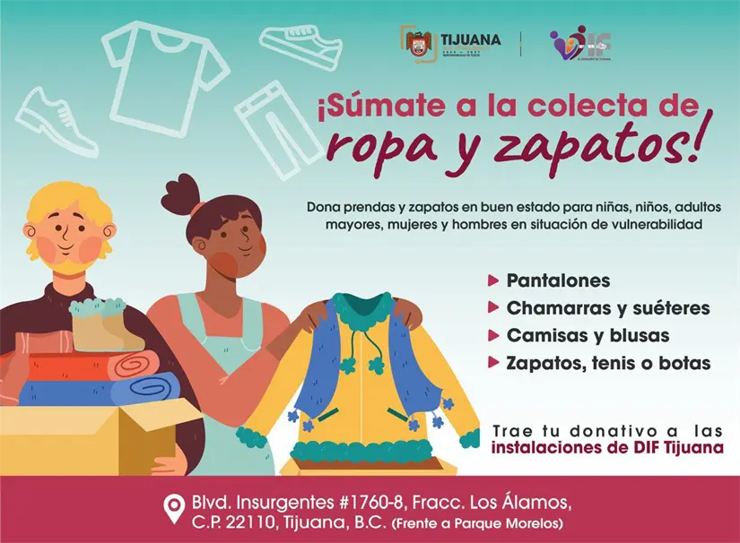 DIF Tijuana organiza colecta de ropa y calzado 2025. Foto: Cortesía