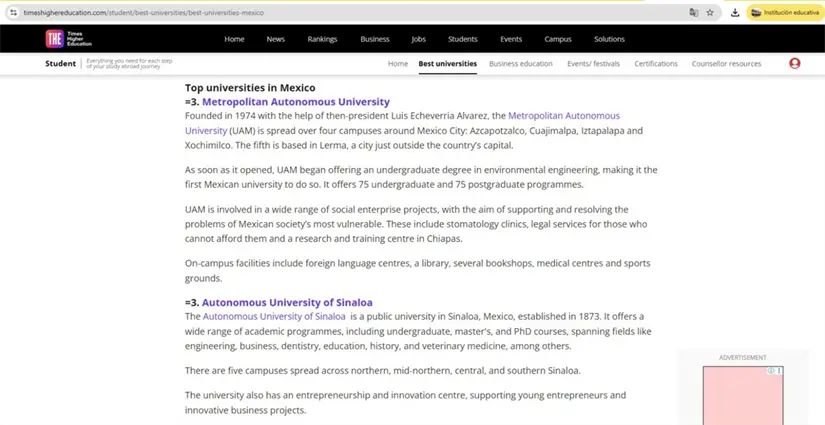 La UAS repite entre las mejores universidades de México y el mundo