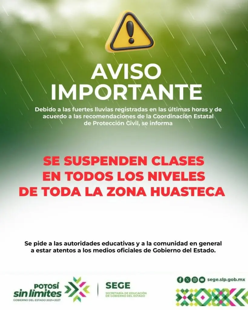 Las intensas lluvias han causado estragos en planteles educativos de San Luis Potosí.