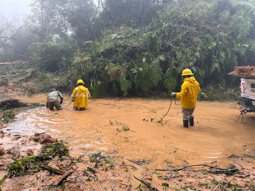 Autoridades federales y estatales trabajan coordinadas para restablecer caminos y entregar ayuda humanitaria.