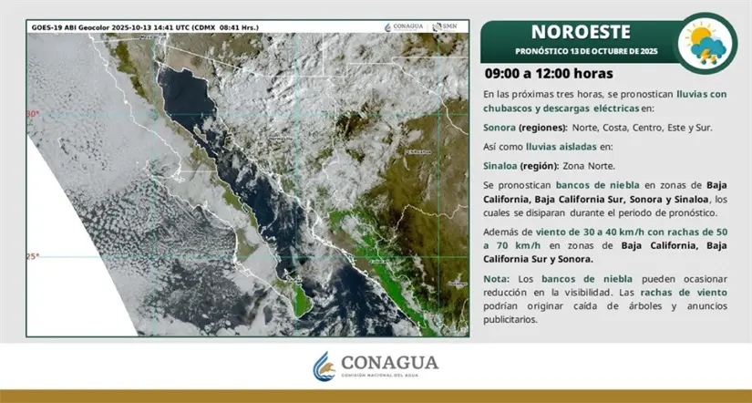 Se pronostican lluvias aisladas y chubascos en la región este lunes. Imagen: Conagua