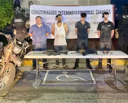 Operativo en Navolato: detienen a cuatro hombres armados y aseguran motocicletas