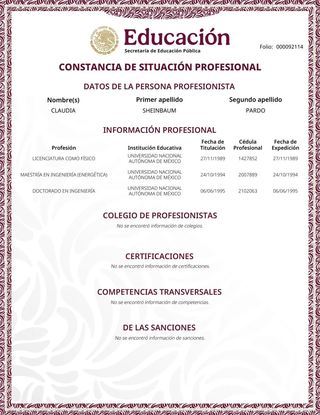 Ejemplo de Constancia de Situación Profesional. Foto: Cortesía