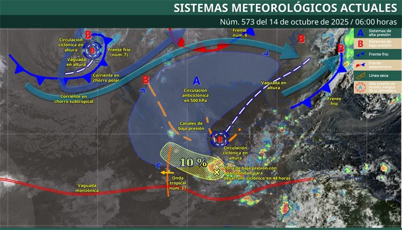 Un canal de baja presión seguirá causando lluvias en varias zonas del país. Imagen: Conagua