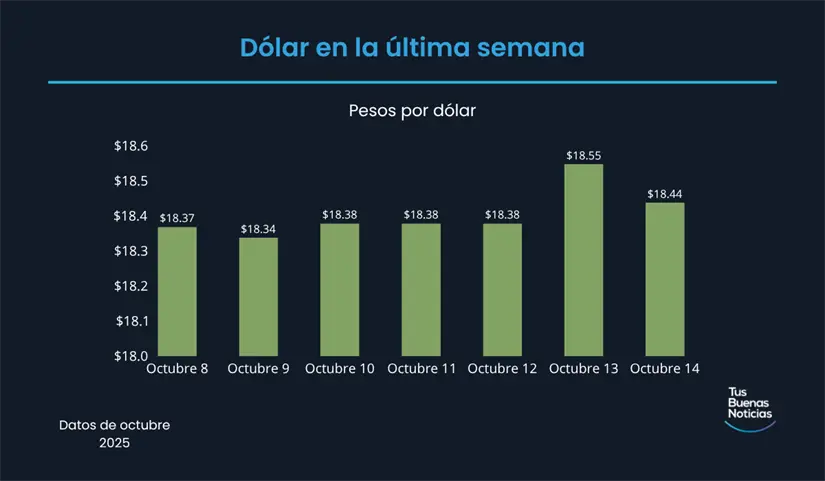 Precio del dólar en la última semana de acuerdo al DOF. Foto: TBN