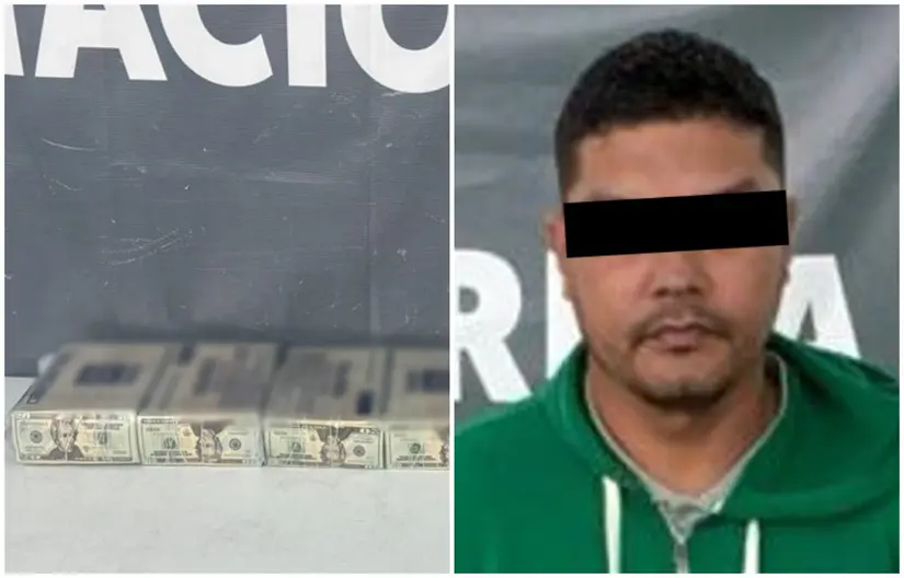 El detenido trasladaba el dinero en efectivo dentro de una mochila. Fotos: SSPC