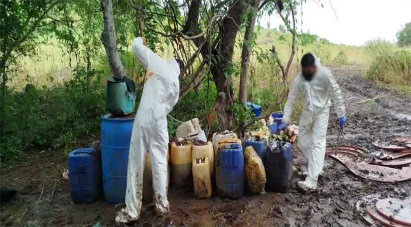 Sustancias químicas aseguradas en Sinaloa. Foto: SSPC