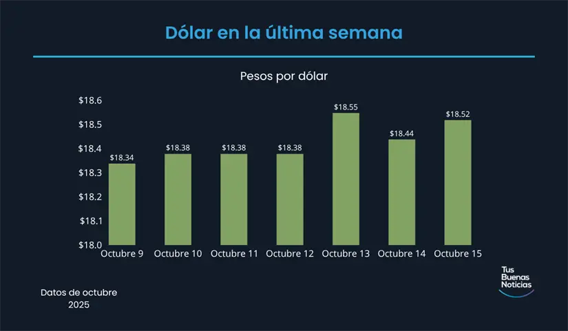 Precio del dólar en la última semana de acuerdo al DOF. Foto: TBN