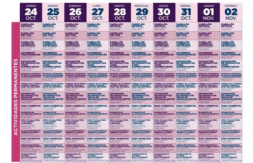 Programa de actividades fijas para el Festival Cultural de Calaveras 2025. Foto: cortesía.
