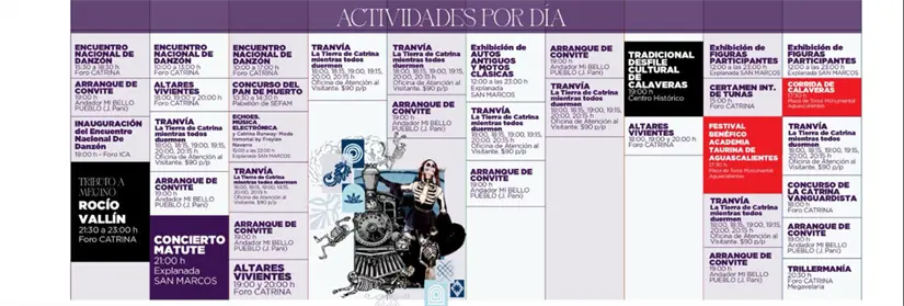 Programa de actividades por día para el Festival Cultural de Calaveras 2025. Foto: cortesía.