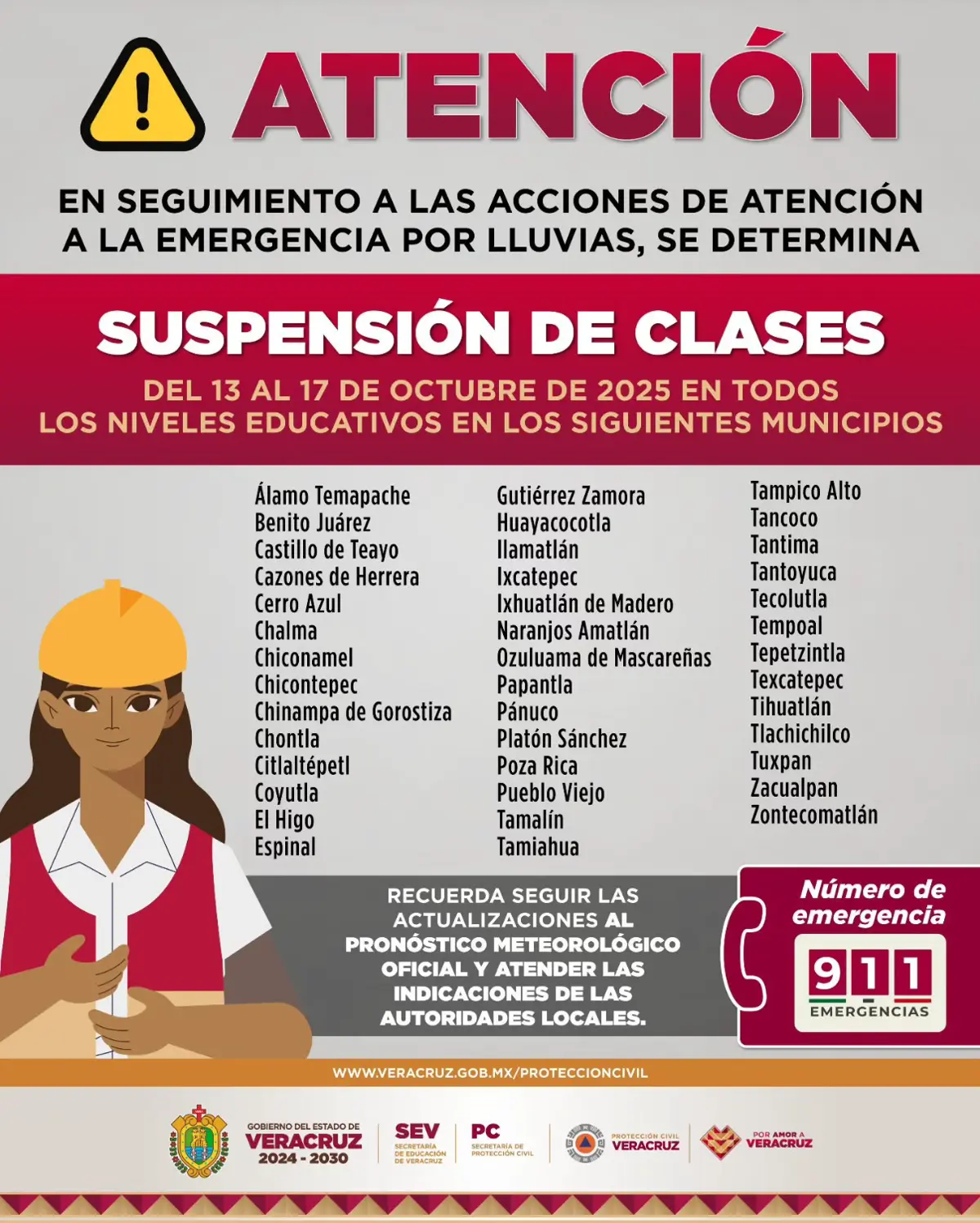 Estos municipios de Veracruz han suspendido clases. Foto: cortesía.