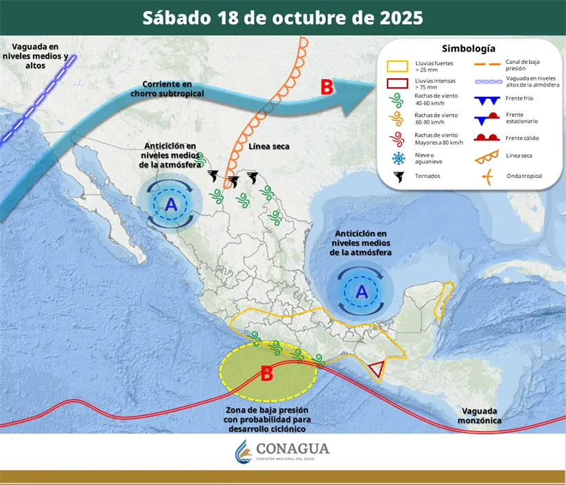 Este es el pronóstico del clima para el 18 de octubre de 2025 en México. Foto: Cortesía.