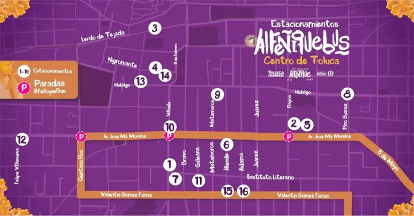 Estacionamiento para la Feria y Festival del Alfeñique en Toluca. Foto: Cortesía