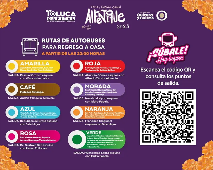 Rutas del transporte para ir a la Feria del Alfeñique en Toluca, Foto: Cortesía