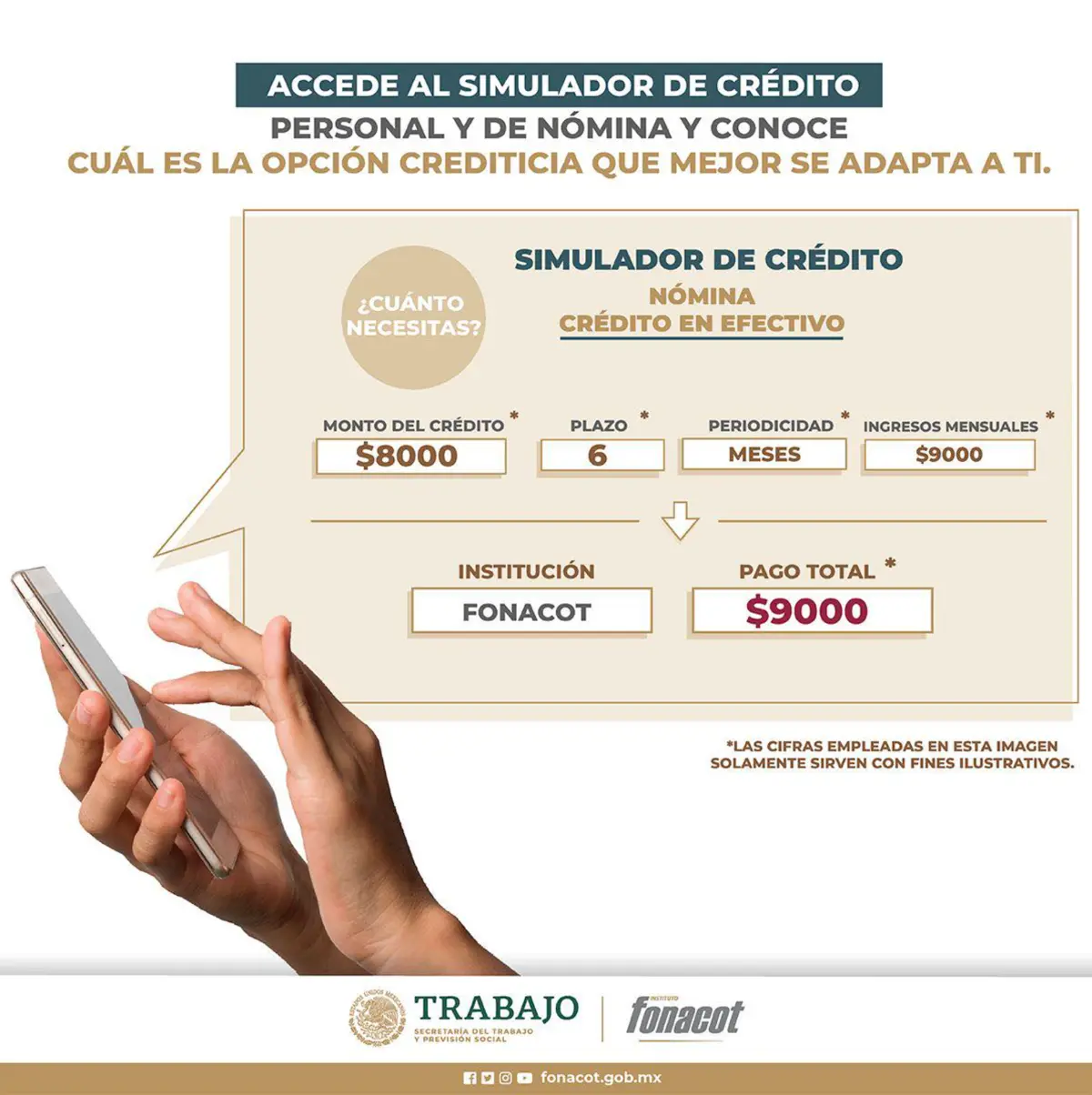 Simulador de crédito del Fonacot. Foto: Cortesía.