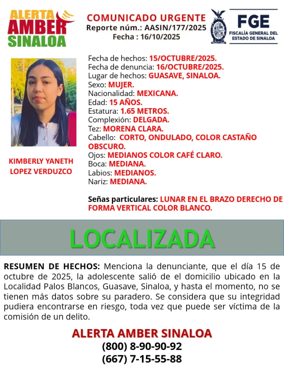 Localizan a Kimberly Yaneth. Foto: Cortesía.