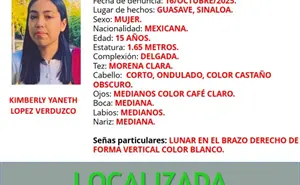 Kimberly Yaneth, reportada como desaparecida en Guasave, ha sido localizada, sana y salva