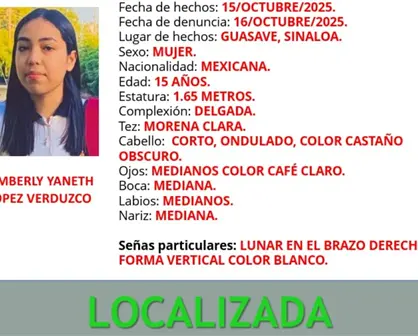 Kimberly Yaneth, reportada como desaparecida en Guasave, ha sido localizada, sana y salva