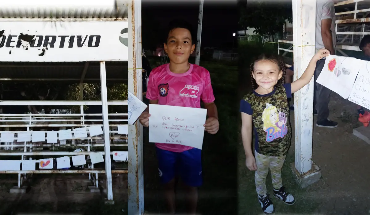 Niñas y niños plasmaron sus deseos de paz en coloridos mensajes que llenaron de esperanza el “Tendedero por la Paz”. Foto: Cortesía/TBN