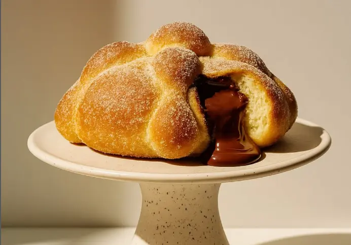 Pan de muerto tradicional relleno de chocolate en Xoaquina. Foto: Cortesía.