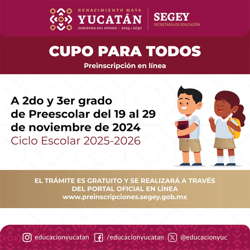 Consulta las fechas indicadas para las preinscripciones en línea en Yucatán.Foto: Cortesía.