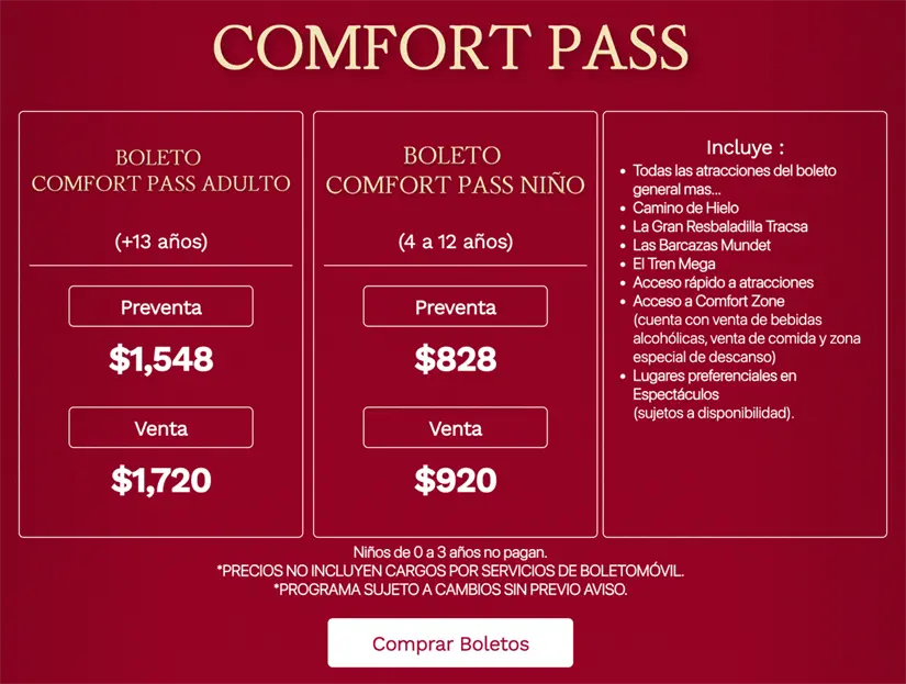 Esto incluye el boleto comfort adulto y comfort niño para Navidalia 2025. Foto: captura de pantalla.