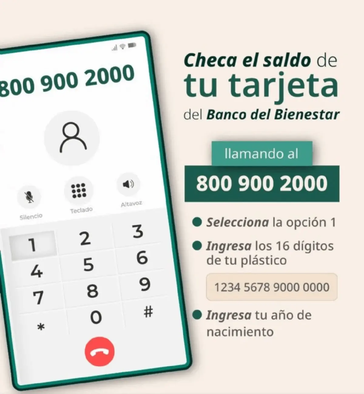 Pasos para consultar el saldo de tu Tarjeta Bienestar mediante una llamada. Foto: cortesía.