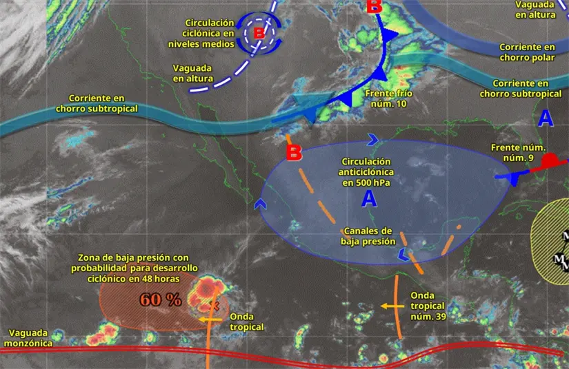El frente frío 10 recorre el norte del país este fin de semana. Imagen: Conagua