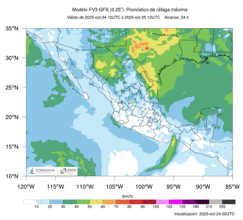El frente frío 10 estará generando rachas fuertes de viento en varias zonas del país. Imagen: Conagua