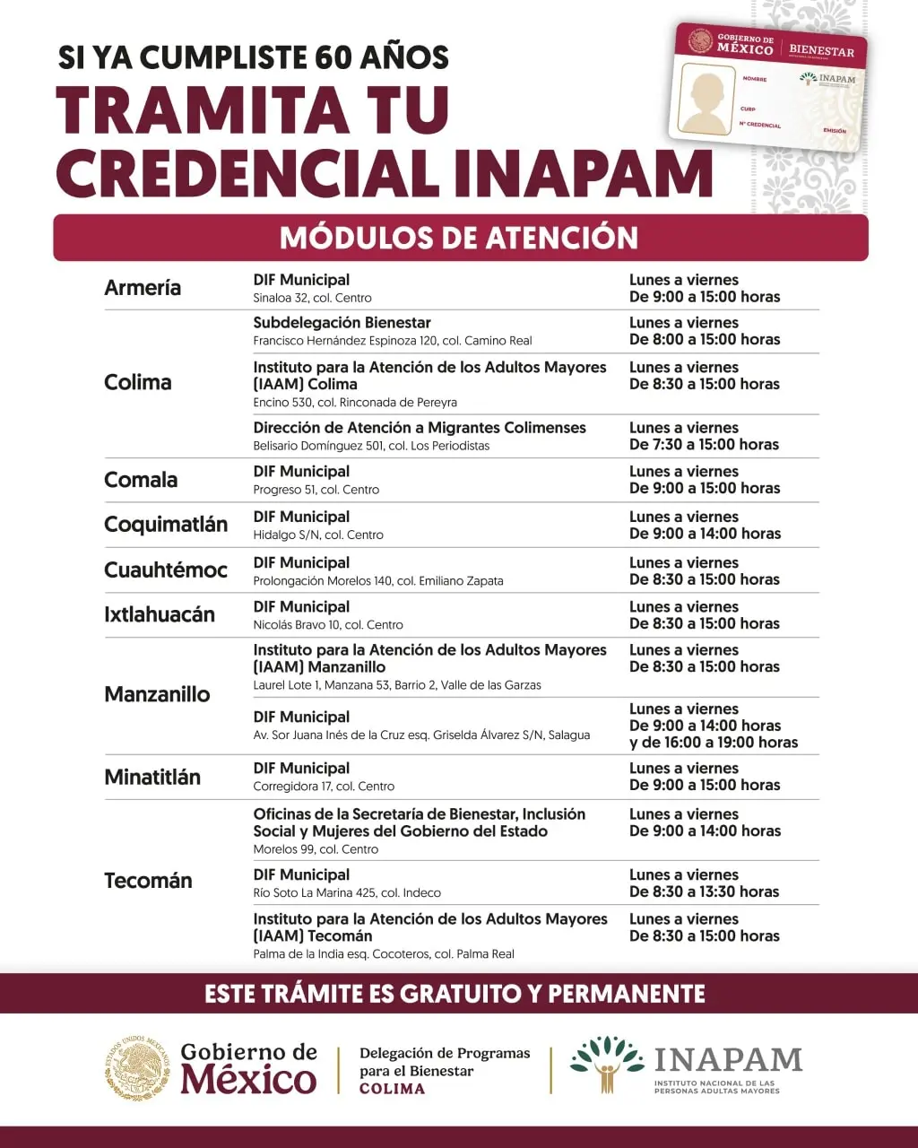 ?Lugares para tramitar tu tarjeta INAPAM en Colimia