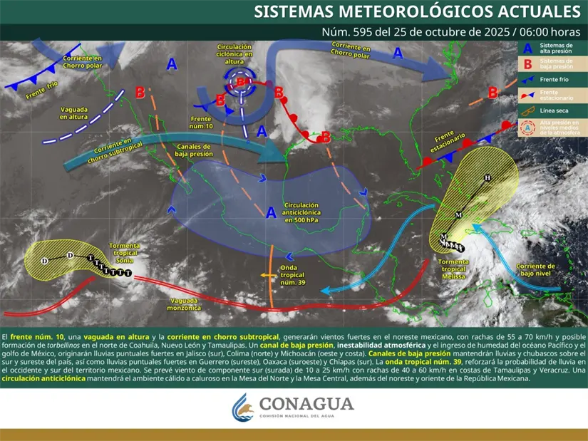 Se mantiene el pronóstico de lluvias en varias regiones de México. Imagen: Conagua