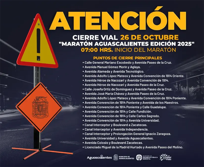Calles cerradas este domingo por el Maratón de Aguascalientes 2025. Foto: Cortesía
