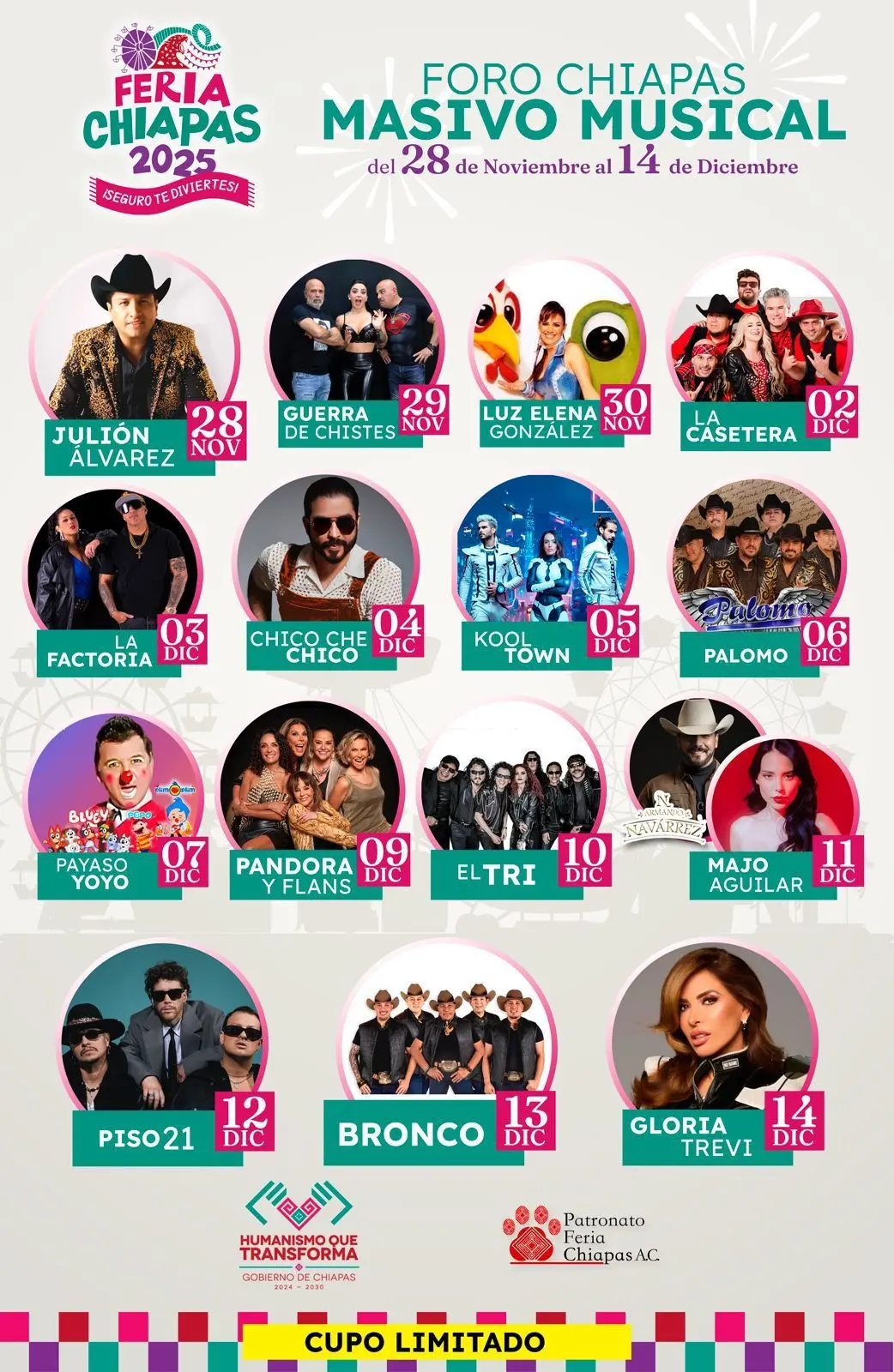 No te pierdas de los grandes conciertos que ofrecerá la Feria Chiapas 2025. Foto: Cortesía. 