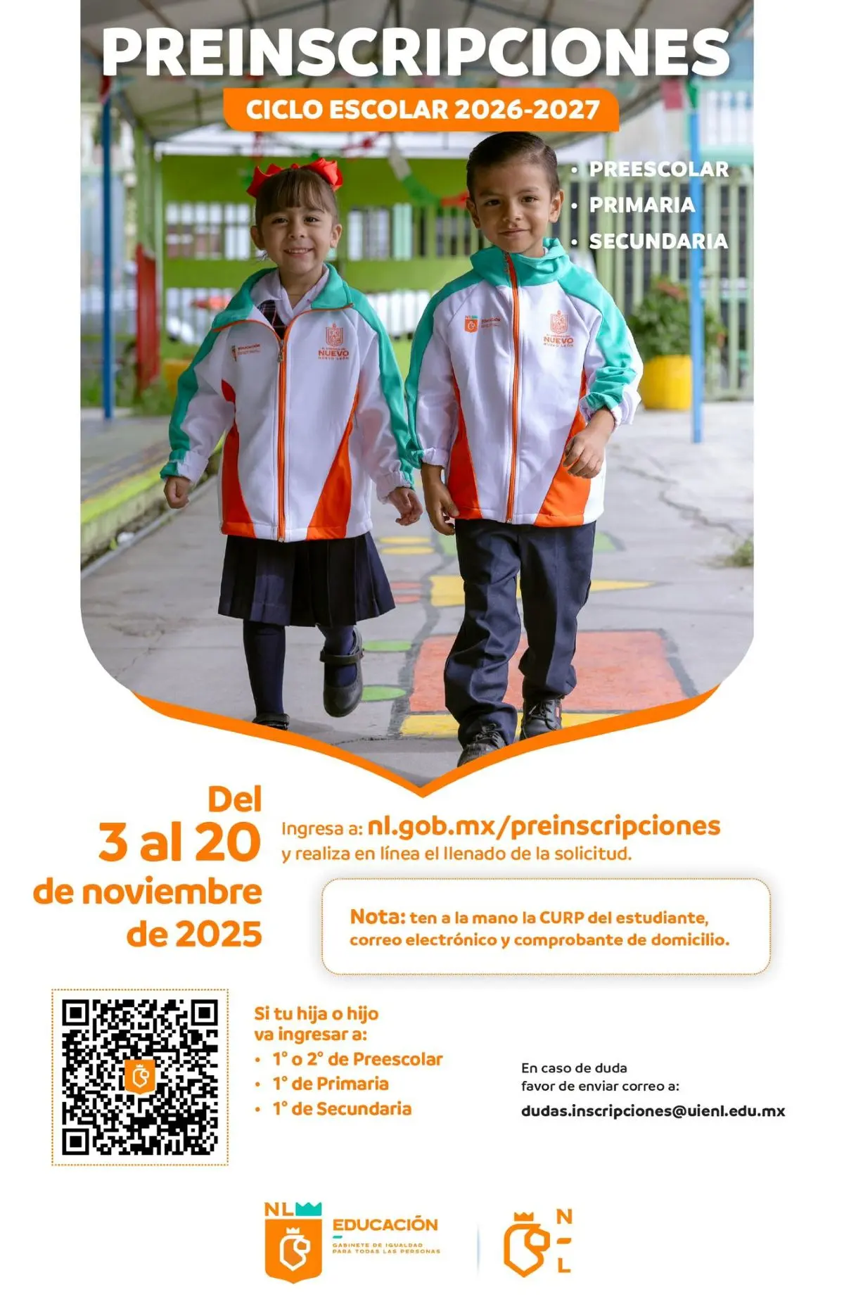 Del 3 al 20 de noviembre son las preinscripciones en Nuevo Leon. Foto: Cortesía
